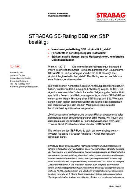 Strabag SE-Rating BBB von S&P bestätigt, Seite 1/2, komplettes Dokument unter http://boerse-social.com/static/uploads/file_1341_strabag_se-rating_bbb_von_sp_bestatigt.pdf (06.07.2016) 