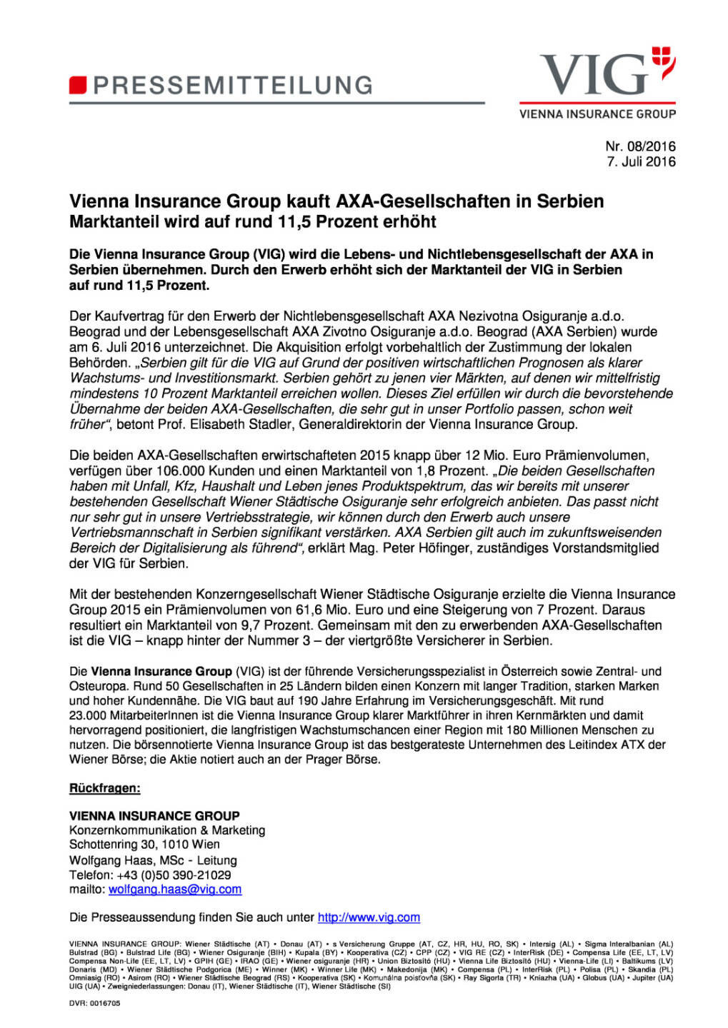 Vienna Insurance Group kauft AXA-Gesellschaften in Serbien , Seite 1/1, komplettes Dokument unter http://boerse-social.com/static/uploads/file_1349_vienna_insurance_group_kauft_axa-gesellschaften_in_serbien.pdf