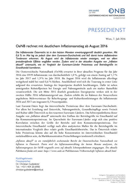 OeNB rechnet mit deutlichem Inflationsanstieg ab August 2016, Seite 1/1, komplettes Dokument unter http://boerse-social.com/static/uploads/file_1353_oenb_rechnet_mit_deutlichem_inflationsanstieg_ab_august_2016.pdf (07.07.2016) 