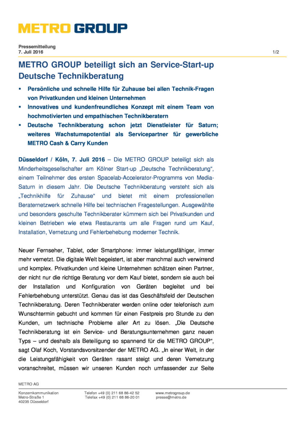 Metro Group beteiligt sich an Service-Start-up Deutsche Technikberatung, Seite 1/2, komplettes Dokument unter http://boerse-social.com/static/uploads/file_1357_metro_group_beteiligt_sich_an_service-start-up_deutsche_technikberatung.pdf