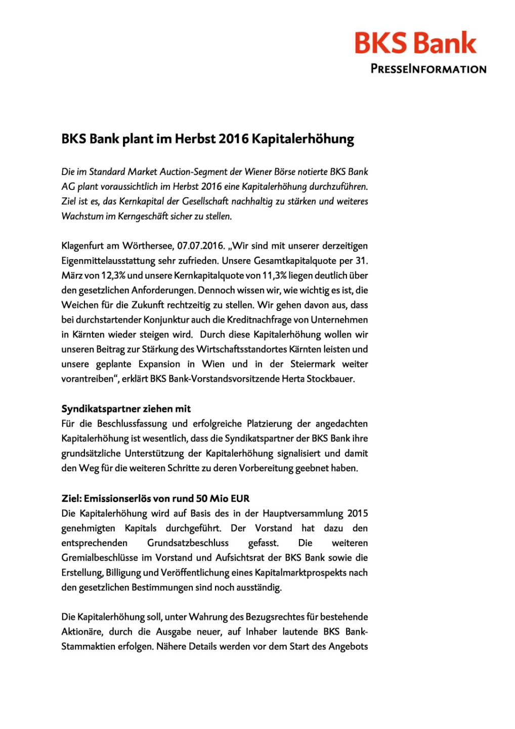 BKS Bank plant Kapitalerhöhung, Seite 1/2, komplettes Dokument unter http://boerse-social.com/static/uploads/file_1359_bks_bank_plant_kapitalerhohung.pdf