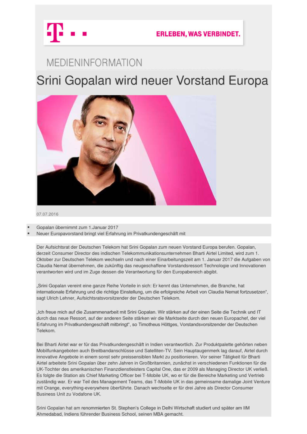 Deutsche Telekom: Srini Gopalan wird neuer Vorstand Europa, Seite 1/2, komplettes Dokument unter http://boerse-social.com/static/uploads/file_1361_deutsche_telekom_srini_gopalan_wird_neuer_vorstand_europa.pdf