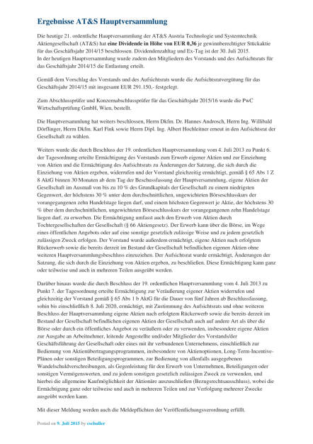 Ergebnisse AT&S Hauptversammlung, Seite 1/1, komplettes Dokument unter http://boerse-social.com/static/uploads/file_1362_ergebnisse_ats_hauptversammlung.pdf (07.07.2016) 