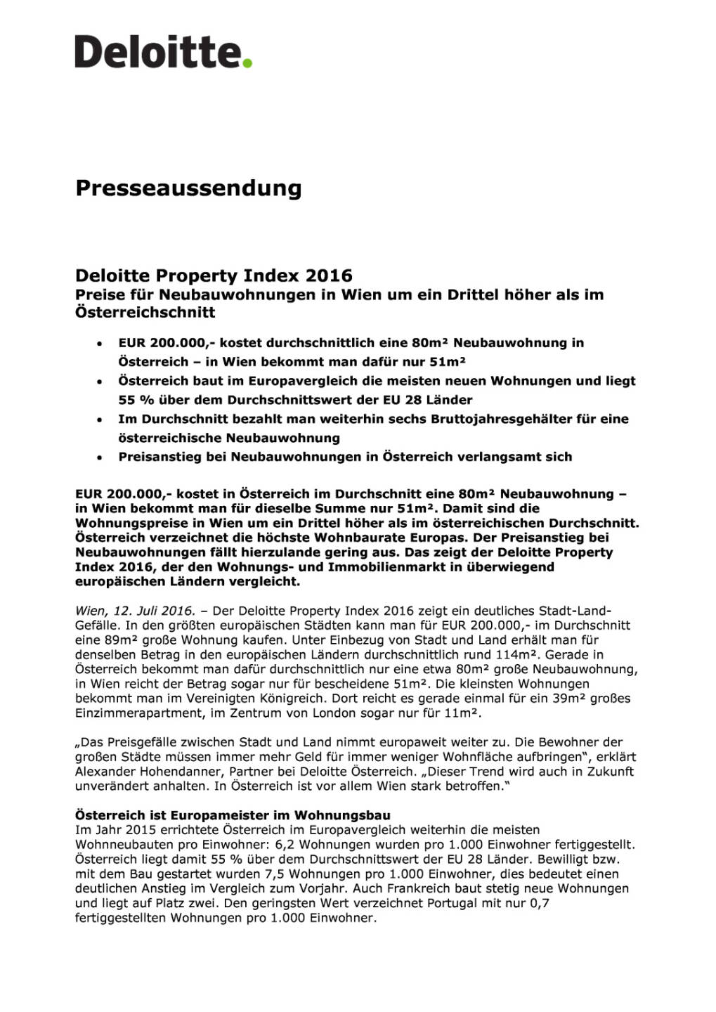 Deloitte Property Index 2016: Preise für Neubauwohnungen in Wien, Seite 1/3, komplettes Dokument unter http://boerse-social.com/static/uploads/file_1385_deloitte_property_index_2016_preise_fur_neubauwohnungen_in_wien.pdf