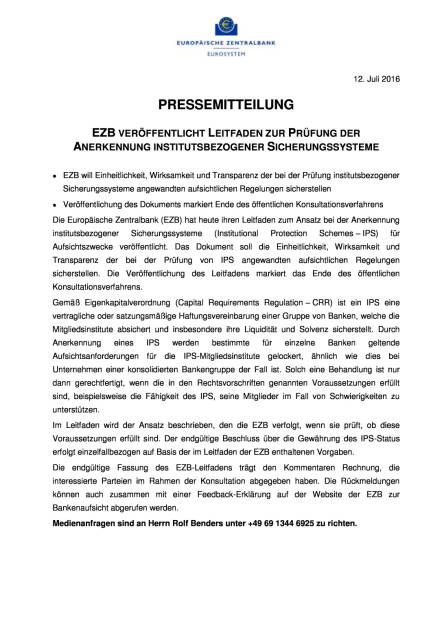 EZB: Leitfaden zur Prüfung der Anerkennung institutsbezogener Sicherungssysteme, Seite 1/2, komplettes Dokument unter http://boerse-social.com/static/uploads/file_1391_ezb_leitfaden_zur_prufung_der_anerkennung_institutsbezogener_sicherungssysteme.pdf (12.07.2016) 