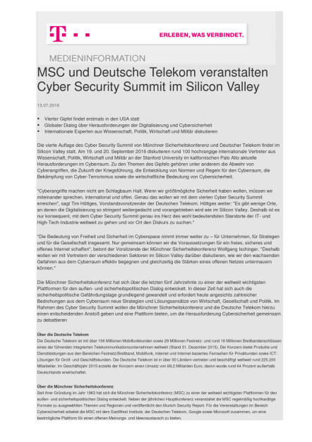 Deutsche Telekom und MSC veranstalten Cyber Security Summit im Silicon Valley, Seite 1/1, komplettes Dokument unter http://boerse-social.com/static/uploads/file_1398_deutsche_telekom_und_msc_veranstalten_cyber_security_summit_im_silicon_valley.pdf (13.07.2016) 