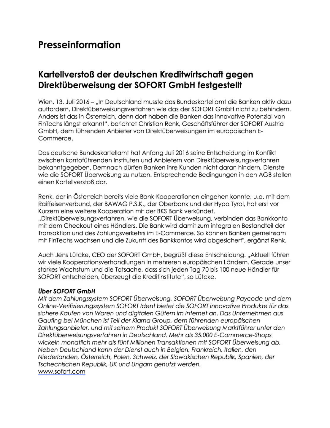 Kartellverstoß der deutschen Kreditwirtschaft gegen Direktüberweisung der Sofort GmbH festgestellt, Seite 1/2, komplettes Dokument unter http://boerse-social.com/static/uploads/file_1403_kartellverstoss_der_deutschen_kreditwirtschaft_gegen_direktuberweisung_der_sofort_gmbh_festgestellt.pdf