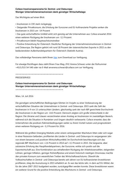 Coface Insolvenzpanorama für Zentral- und Osteuropa, Seite 1/3, komplettes Dokument unter http://boerse-social.com/static/uploads/file_1409_coface_insolvenzpanorama_fur_zentral-_und_osteuropa.pdf (14.07.2016) 