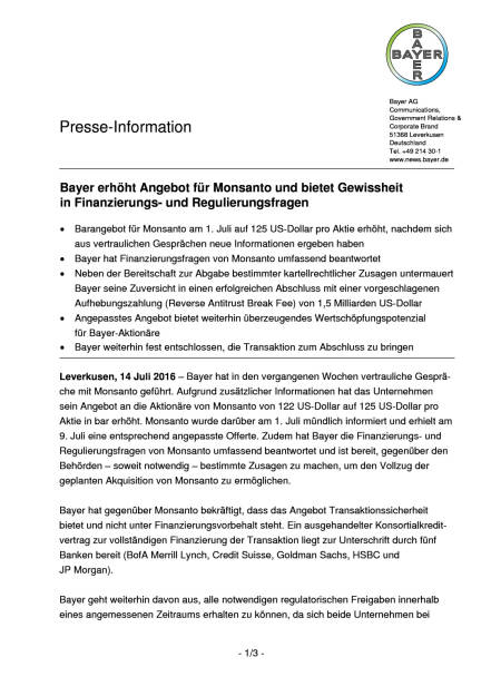 Bayer erhöht Angebot für Monsanto, Seite 1/3, komplettes Dokument unter http://boerse-social.com/static/uploads/file_1418_bayer_erhoht_angebot_fur_monsanto.pdf (14.07.2016) 