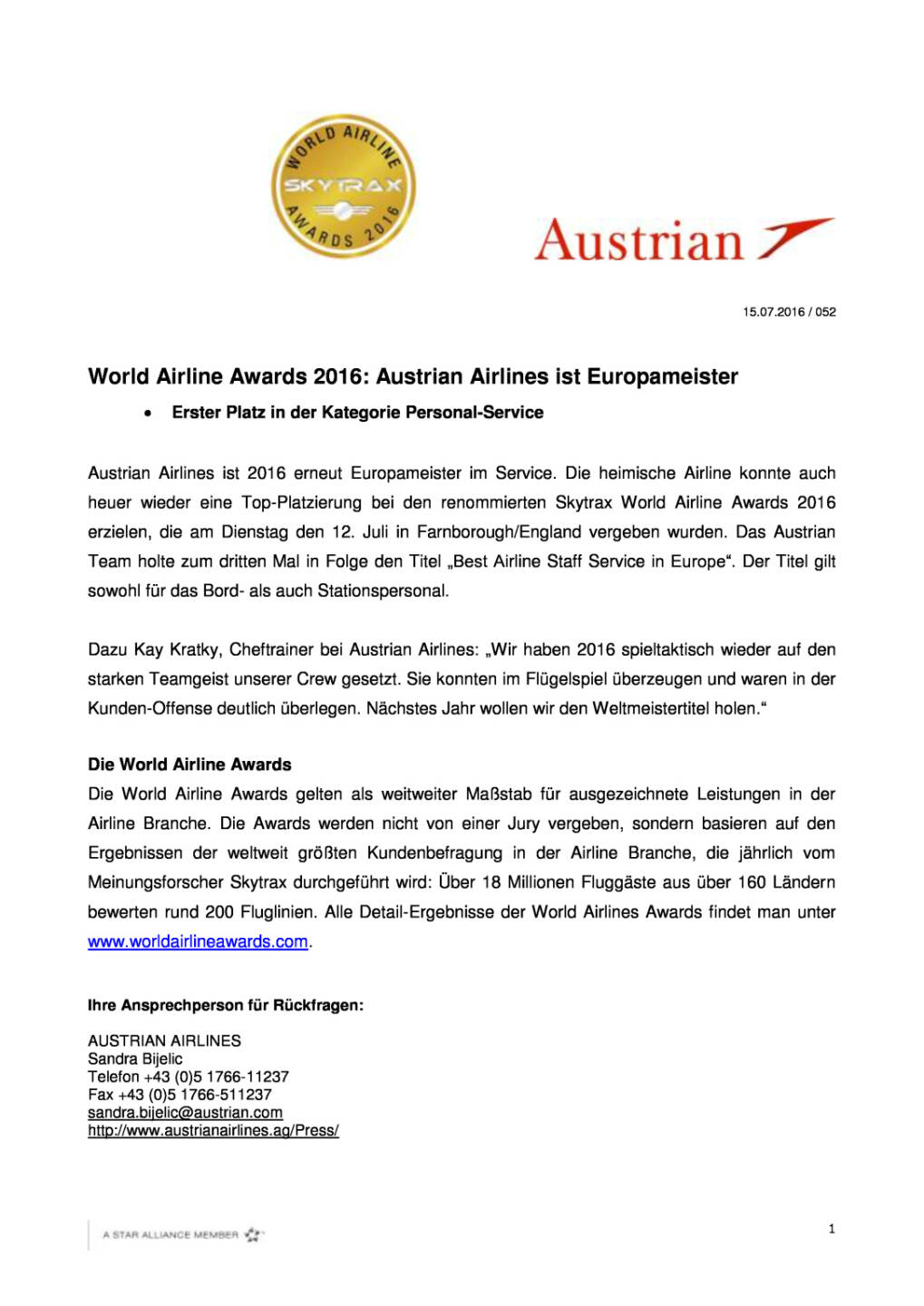 Austrian Airlines: Skytrax Awards, Seite 1/2, komplettes Dokument unter http://boerse-social.com/static/uploads/file_1427_austrian_airlines_skytrax_awards.pdf