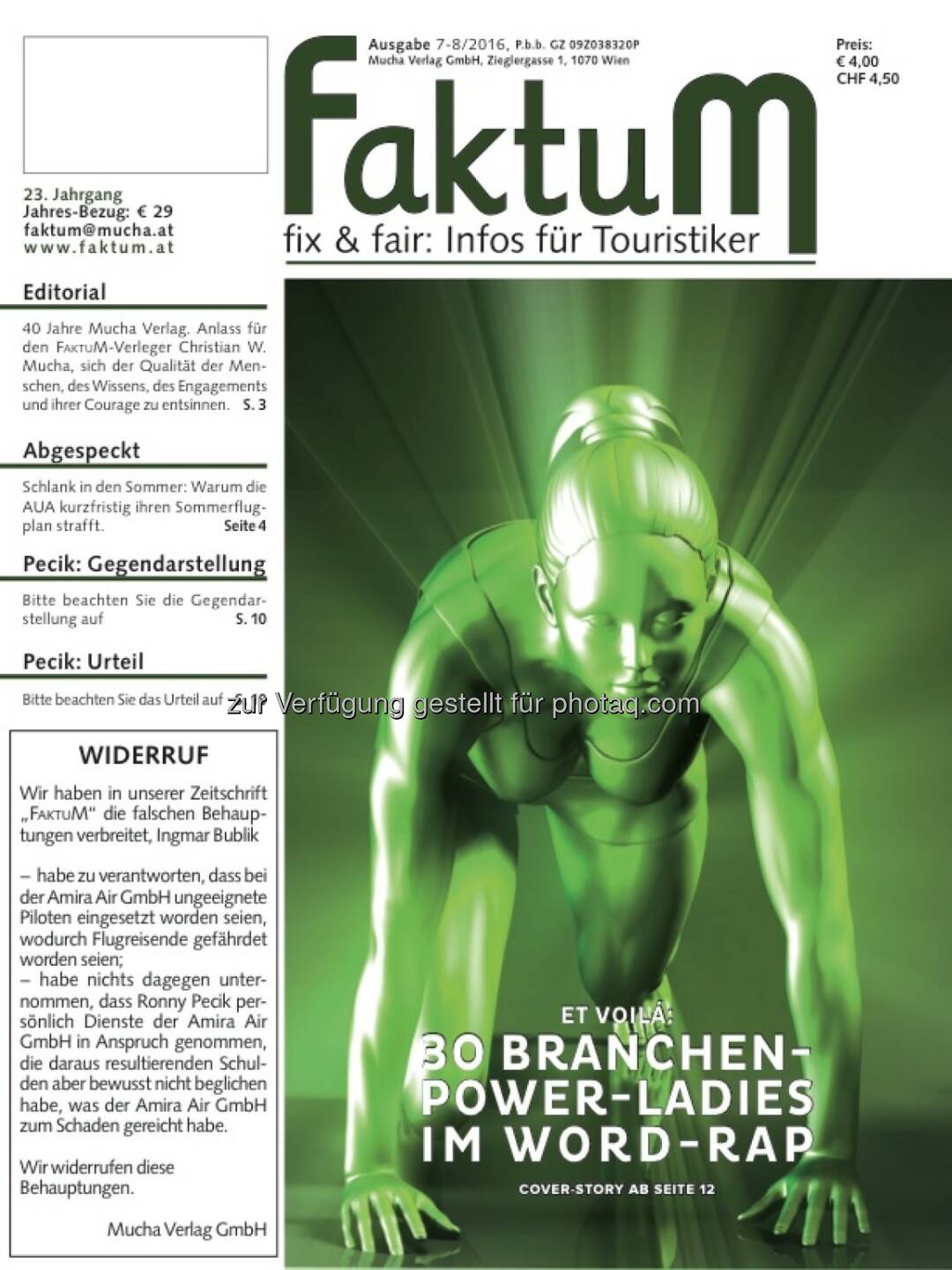 Cover-Illustration zu FaktuM 7-8/2016 : Die Branchen-Power-Ladies im Word-Rap : Fotocredit: Montage/Grafik Mucha Verlag