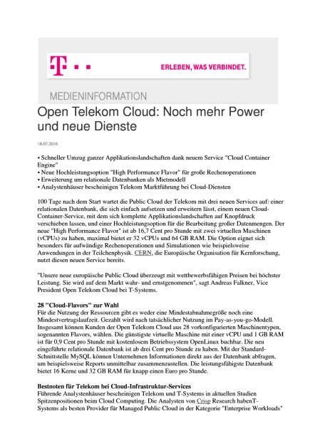 Deutsche Telekom: Open Telekom Cloud, Seite 1/2, komplettes Dokument unter http://boerse-social.com/static/uploads/file_1435_deutsche_telekom_open_telekom_cloud.pdf (18.07.2016) 