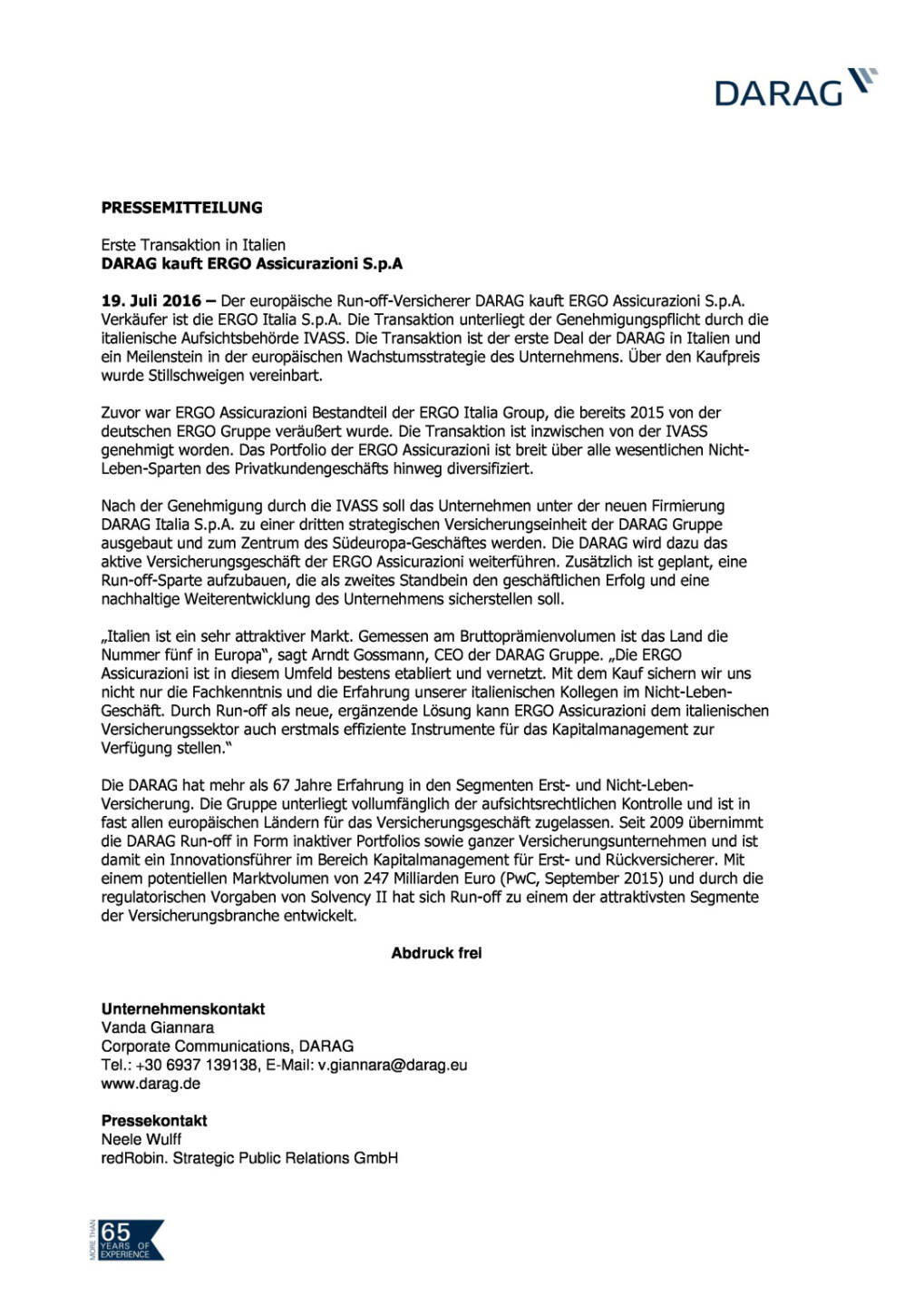 Darag kauft Ergo Assicurazioni S.p.A, Seite 1/2, komplettes Dokument unter http://boerse-social.com/static/uploads/file_1443_darag_kauft_ergo_assicurazioni_spa.pdf