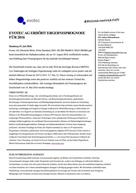 Evotec AG erhöht Ergebnisprognose für 2016, Seite 1/2, komplettes Dokument unter http://boerse-social.com/static/uploads/file_1445_evotec_ag_erhoht_ergebnisprognose_fur_2016.pdf (19.07.2016) 