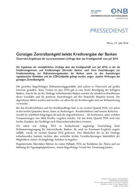 OeNB: Günstiges Zentralbankgeld belebt Kreditvergabe der Banken, Seite 1/2, komplettes Dokument unter http://boerse-social.com/static/uploads/file_1447_oenb_gunstiges_zentralbankgeld_belebt_kreditvergabe_der_banken.pdf (19.07.2016) 