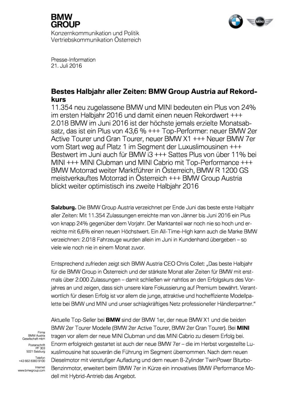 BMW Group Austria auf Rekordkurs, Seite 1/4, komplettes Dokument unter http://boerse-social.com/static/uploads/file_1457_bmw_group_austria_auf_rekordkurs.pdf