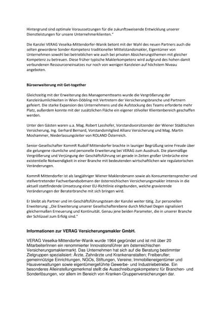 Verag Versicherungsmakler GmbH stockt Führungsebene auf, Seite 2/3, komplettes Dokument unter http://boerse-social.com/static/uploads/file_1472_verag_versicherungsmakler_gmbh_stockt_fuhrungsebene_auf.pdf (22.07.2016) 