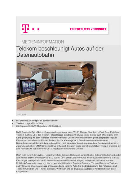 Deutsche Telekom beschleunigt Autos auf der Datenautobahn, Seite 1/2, komplettes Dokument unter http://boerse-social.com/static/uploads/file_1473_deutsche_telekom_beschleunigt_autos_auf_der_datenautobahn.pdf (22.07.2016) 