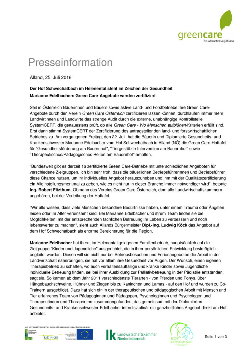 Green Care Österreich: Hof Schwechatbach im Helenental, Seite 1/3, komplettes Dokument unter http://boerse-social.com/static/uploads/file_1479_green_care_osterreich_hof_schwechatbach_im_helenental.pdf