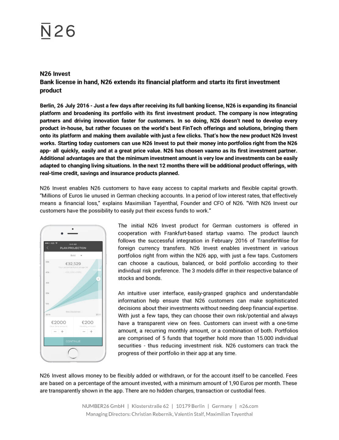 N26 offers first investment product on their financial plattform, Seite 1/2, komplettes Dokument unter http://boerse-social.com/static/uploads/file_1484_n26_offers_first_investment_product_on_their_financial_plattform.pdf