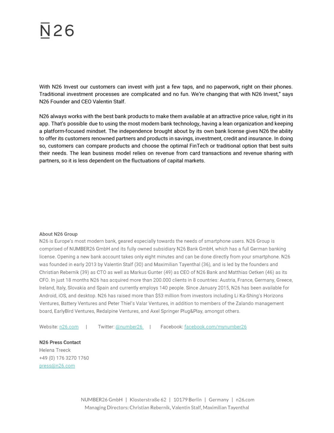 N26 offers first investment product on their financial plattform, Seite 2/2, komplettes Dokument unter http://boerse-social.com/static/uploads/file_1484_n26_offers_first_investment_product_on_their_financial_plattform.pdf