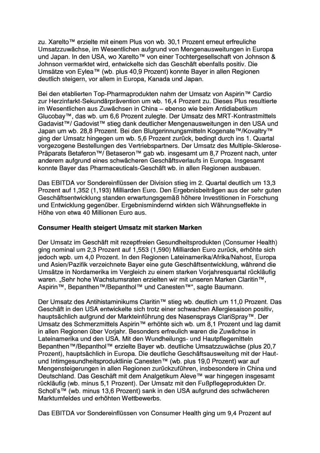 Bayer mit Umsatz- und Ergebnisplus, Seite 2/7, komplettes Dokument unter http://boerse-social.com/static/uploads/file_1498_bayer_mit_umsatz-_und_ergebnisplus.pdf