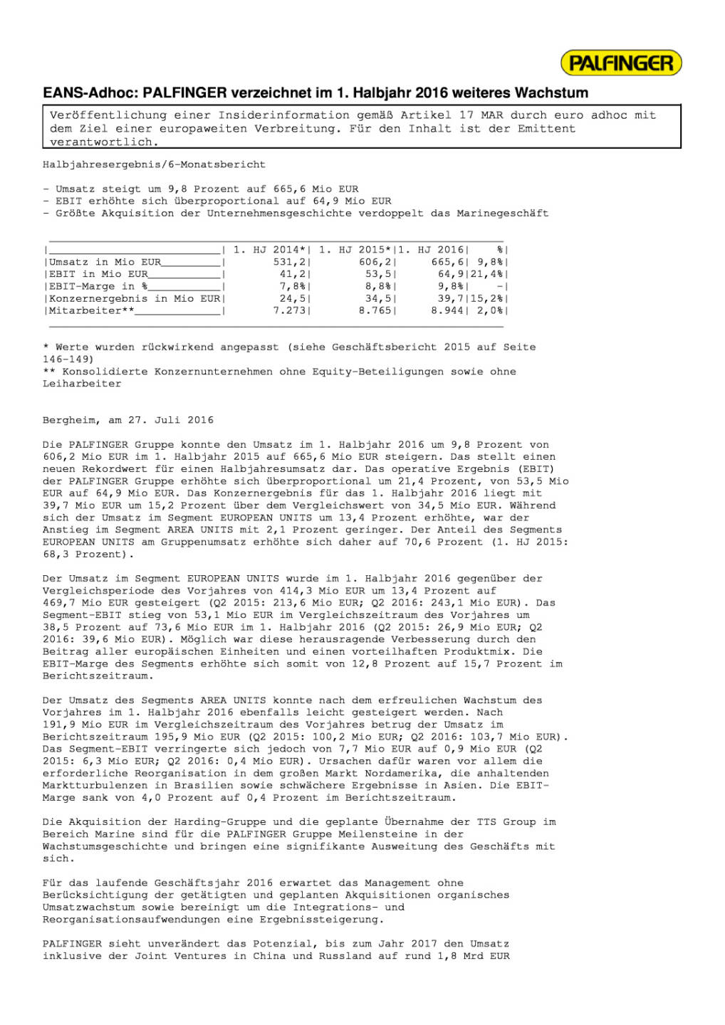 Palfinger verzeichnet im 1. Halbjahr 2016 weiteres Wachstum, Seite 1/2, komplettes Dokument unter http://boerse-social.com/static/uploads/file_1497_palfinger_verzeichnet_im_1_halbjahr_2016_weiteres_wachstum.pdf