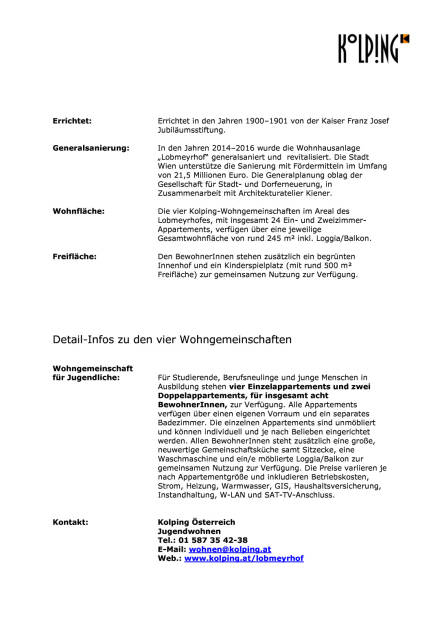 Kolping Österreich: Neues Wohnprojekt im Lobmeyrhof, Seite 2/4, komplettes Dokument unter http://boerse-social.com/static/uploads/file_1499_kolping_osterreich_neues_wohnprojekt_im_lobmeyrhof.pdf (27.07.2016) 