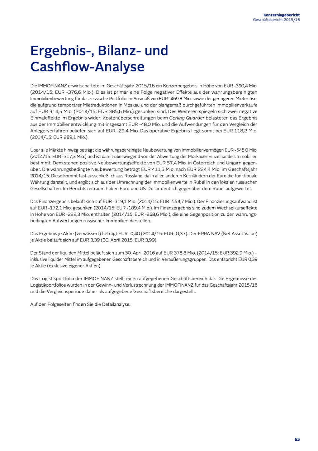 Immofinanz: Ergebnis-, Bilanz- und Cashflow-Analyse, Seite 1/6, komplettes Dokument unter http://boerse-social.com/static/uploads/file_1508_immofinanz_ergebnis-_bilanz-_und_cashflow-analyse.pdf