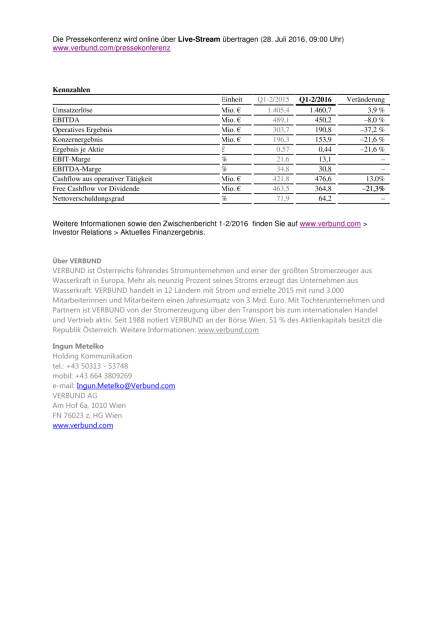 Verbund Ergebnis Quartale 1-2/2016, Seite 2/2, komplettes Dokument unter http://boerse-social.com/static/uploads/file_1514_verbund_ergebnis_quartale_1-22016.pdf (28.07.2016) 