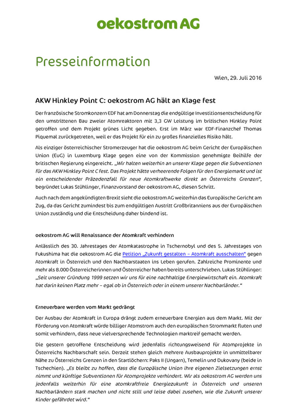 oekostrom AG hält an Klage gegen Hinkley Point C fest, Seite 1/2, komplettes Dokument unter http://boerse-social.com/static/uploads/file_1526_oekostrom_ag_halt_an_klage_gegen_hinkley_point_c_fest.pdf