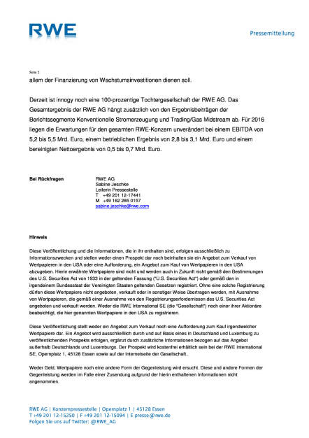 RWE: Ergebnisprognose für innogy, Seite 2/3, komplettes Dokument unter http://boerse-social.com/static/uploads/file_1534_rwe_ergebnisprognose_fur_innogy.pdf (01.08.2016) 