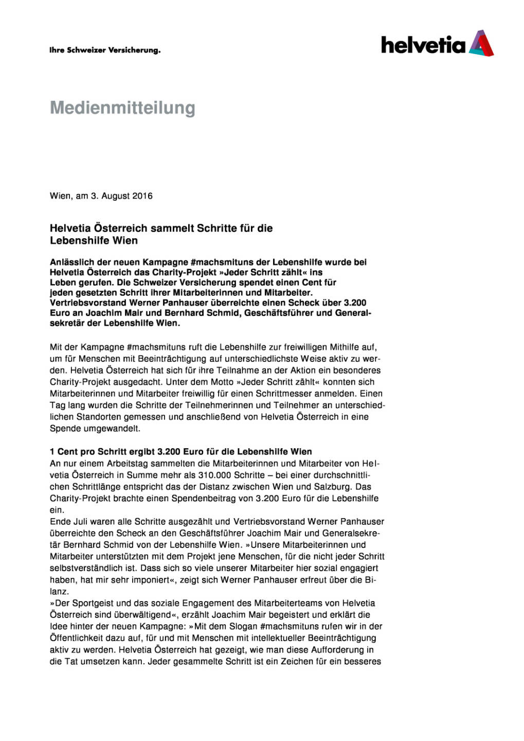 Helvetia Österreich sammelt Schritte für die Lebenshilfe Wien, Seite 1/3, komplettes Dokument unter http://boerse-social.com/static/uploads/file_1562_helvetia_osterreich_sammelt_schritte_fur_die_lebenshilfe_wien.pdf