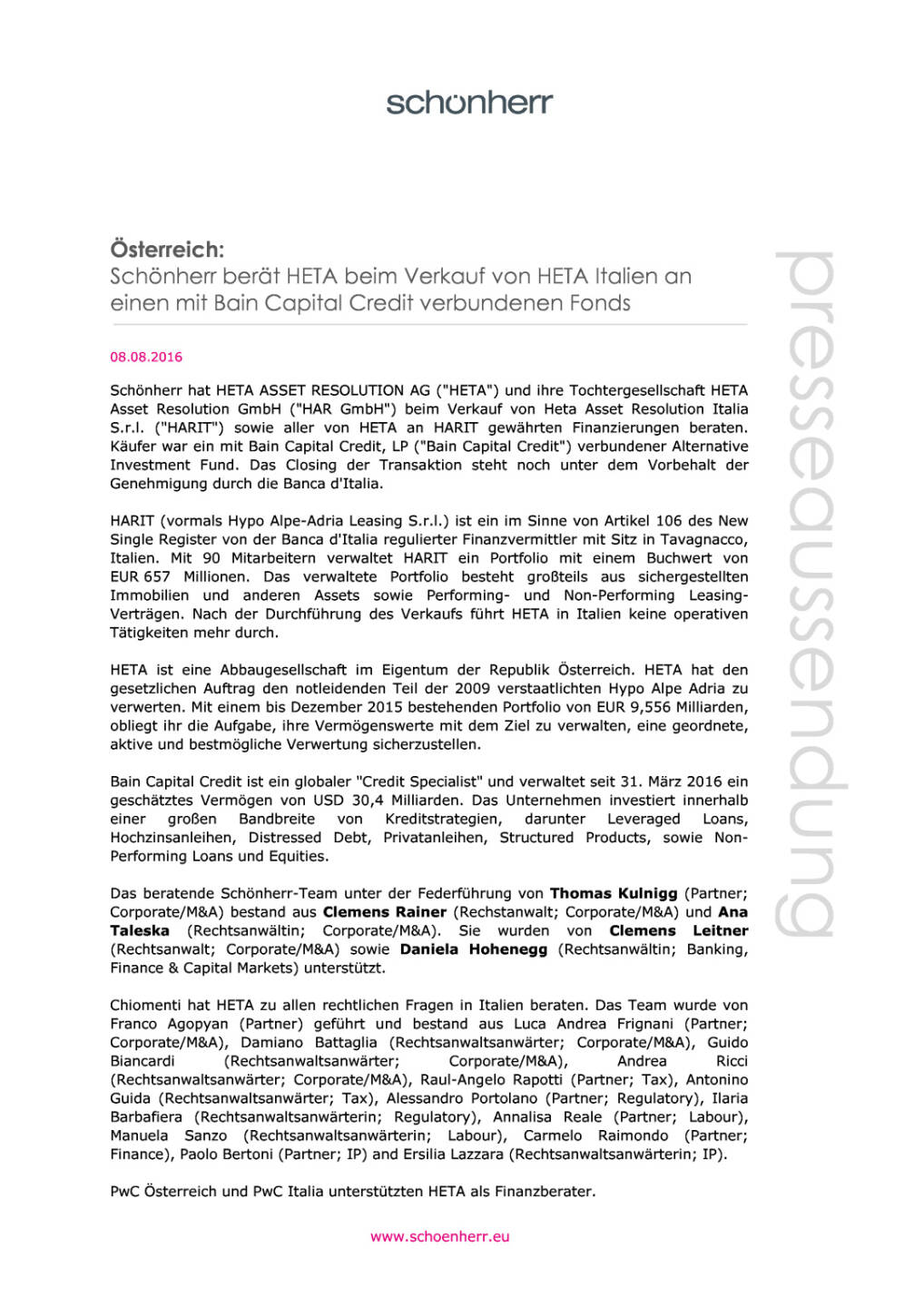 Schönherr berät HETA beim Verkauf von HETA Italien, Seite 1/2, komplettes Dokument unter http://boerse-social.com/static/uploads/file_1577_schonherr_berat_heta_beim_verkauf_von_heta_italien.pdf