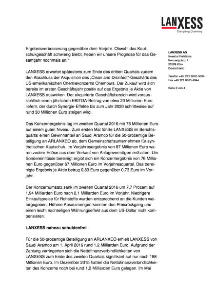 Lanxess erhöht Ergebnisprognose für 2016, Seite 2/4, komplettes Dokument unter http://boerse-social.com/static/uploads/file_1592_lanxess_erhoht_ergebnisprognose_fur_2016.pdf (10.08.2016) 