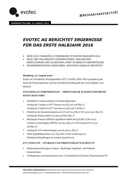 Evotec: 1 Halbjahr 2016, Seite 1/7, komplettes Dokument unter http://boerse-social.com/static/uploads/file_1593_evotec_1_halbjahr_2016.pdf (10.08.2016) 
