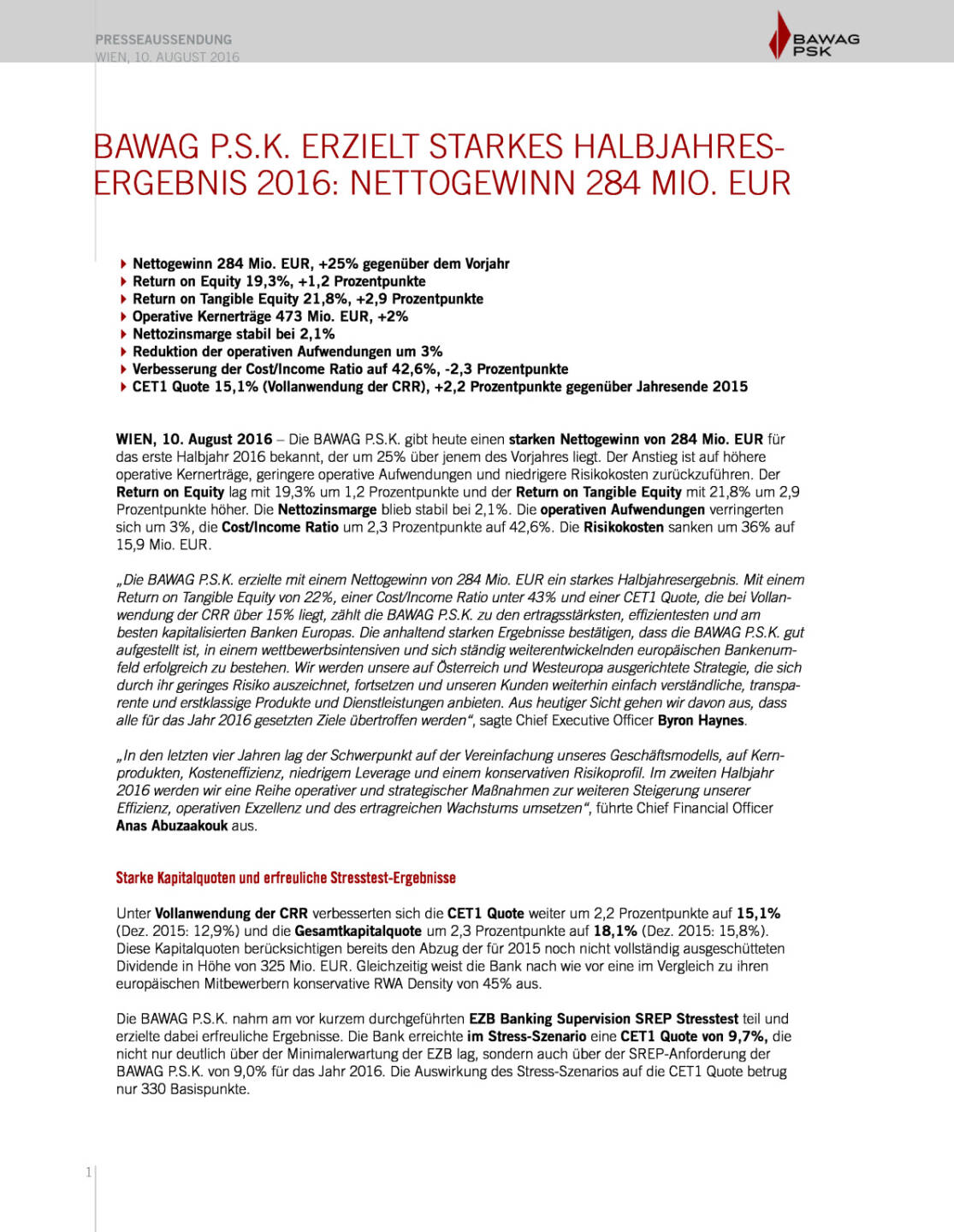 Bawag P.S.K. Halbjahresergebnis, Seite 1/10, komplettes Dokument unter http://boerse-social.com/static/uploads/file_1597_bawag_psk_halbjahresergebnis.pdf