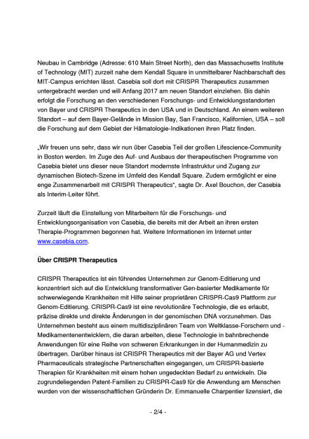 Bayer: Joint Venture mit CRISPR Therapeutics in USA, Seite 2/4, komplettes Dokument unter http://boerse-social.com/static/uploads/file_1644_bayer_joint_venture_mit_crispr_therapeutics_in_usa.pdf (19.08.2016) 