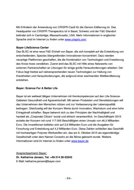 Bayer: Joint Venture mit CRISPR Therapeutics in USA, Seite 3/4, komplettes Dokument unter http://boerse-social.com/static/uploads/file_1644_bayer_joint_venture_mit_crispr_therapeutics_in_usa.pdf (19.08.2016) 