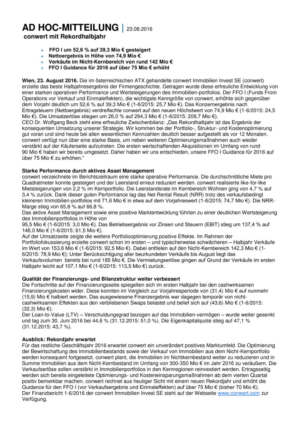 conwert mit Rekordhalbjahr, Seite 1/2, komplettes Dokument unter http://boerse-social.com/static/uploads/file_1655_conwert_mit_rekordhalbjahr.pdf