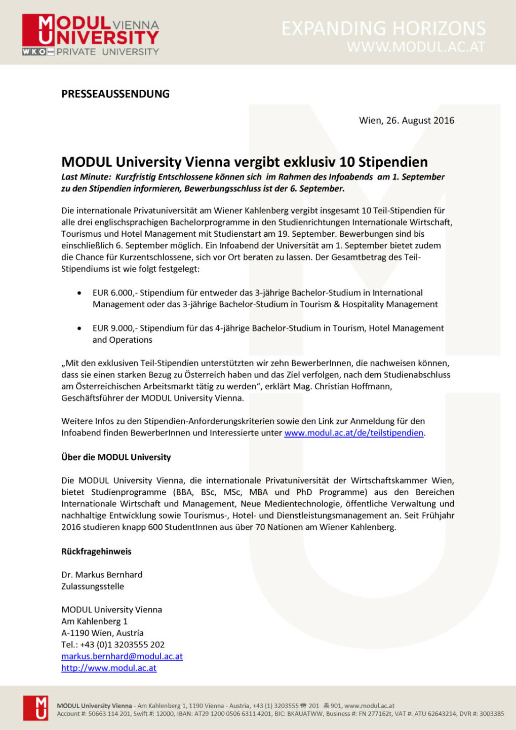 Modul University Vienna vergibt exklusiv 10 Stipendien, Seite 1/1, komplettes Dokument unter http://boerse-social.com/static/uploads/file_1679_modul_university_vienna_vergibt_exklusiv_10_stipendien.pdf