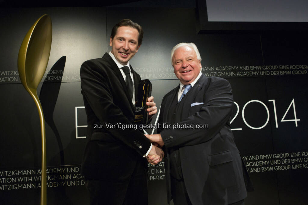 Heinz Reitbauer jun., Eckart Witzigmann : Heinz Reitbauer, Preisträger des Eckart 2014, wird vom Gault Millau am 6. September 2016 zum „Koch des Jahrzehnts“ gekürt : Fotocredit: © BMW Group/Eckart2014, BMW Museum, © Aussendung (26.08.2016) 