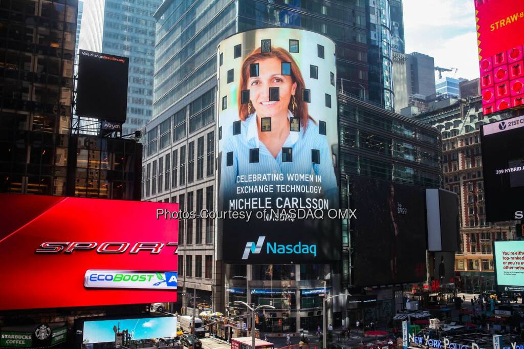 Celebrating our own Michele Carlsson, live in Times Square #WomeninTech - Read how she has become a driving force of our Tech business in the Middle East & Africa:http://spr.ly/6182BNLog  Source: http://facebook.com/NASDAQ (26.08.2016) 