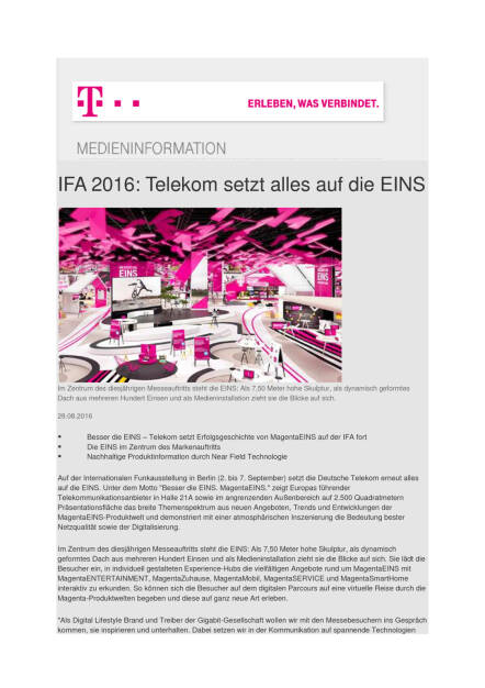 Deutsche Telekom: IFA 2016, Seite 1/2, komplettes Dokument unter http://boerse-social.com/static/uploads/file_1684_deutsche_telekom_ifa_2016.pdf (29.08.2016) 