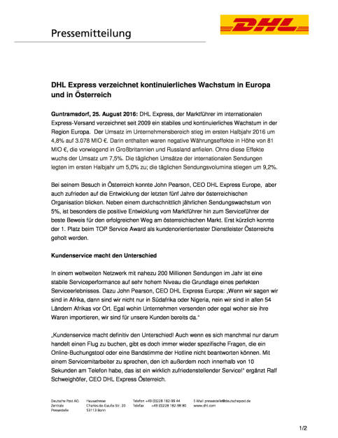 DHL Express: Entwicklung in Europa und Österreich , Seite 1/2, komplettes Dokument unter http://boerse-social.com/static/uploads/file_1689_dhl_express_entwicklung_in_europa_und_osterreich.pdf (30.08.2016) 