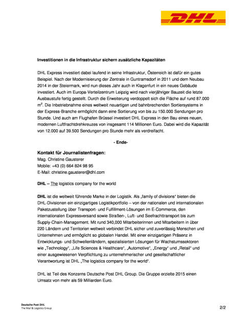 DHL Express: Entwicklung in Europa und Österreich , Seite 2/2, komplettes Dokument unter http://boerse-social.com/static/uploads/file_1689_dhl_express_entwicklung_in_europa_und_osterreich.pdf (30.08.2016) 
