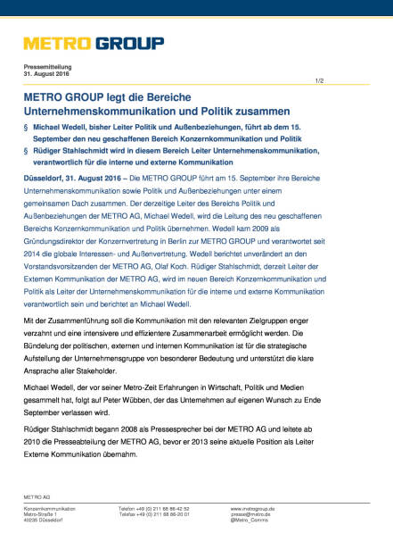 Metro AG: Konzernkommunikation und Politik, Seite 1/2, komplettes Dokument unter http://boerse-social.com/static/uploads/file_1696_metro_ag_konzernkommunikation_und_politik.pdf (31.08.2016) 