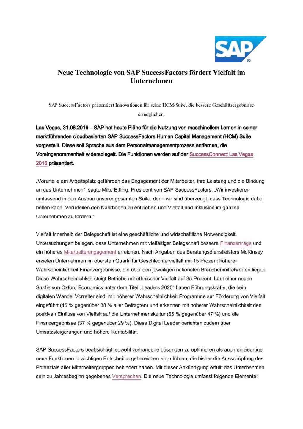 SAP SuccessFactors fördert Vielfalt im Unternehmen, Seite 1/3, komplettes Dokument unter http://boerse-social.com/static/uploads/file_1698_sap_successfactors_fordert_vielfalt_im_unternehmen.pdf