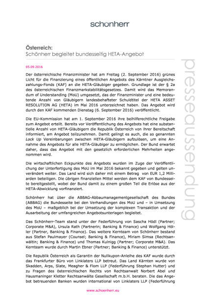 Schönherr begleitet bundesseitig HETA-Angebot, Seite 1/2, komplettes Dokument unter http://boerse-social.com/static/uploads/file_1721_schonherr_begleitet_bundesseitig_heta-angebot.pdf (05.09.2016) 