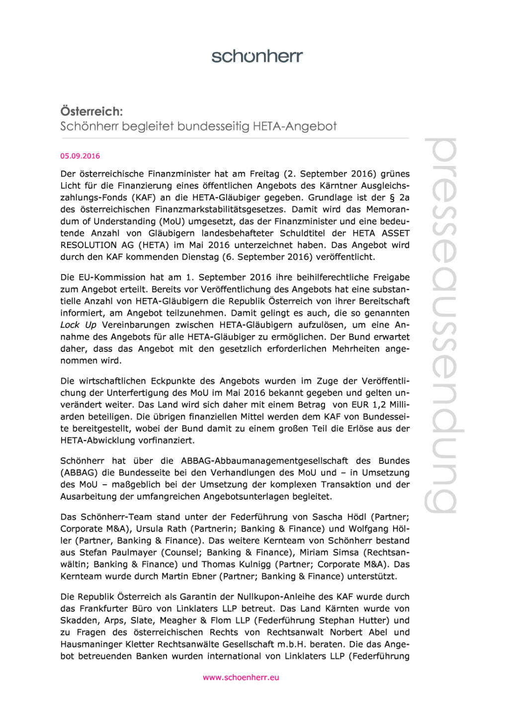 Schönherr begleitet bundesseitig HETA-Angebot, Seite 1/2, komplettes Dokument unter http://boerse-social.com/static/uploads/file_1721_schonherr_begleitet_bundesseitig_heta-angebot.pdf